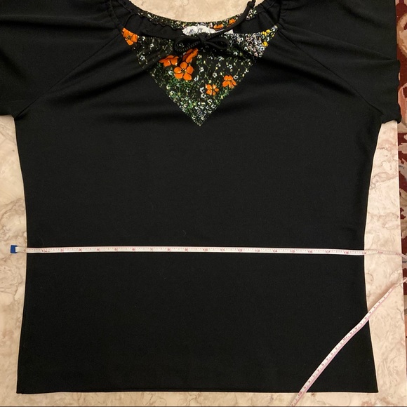 💜 Host Pick Vintage 70s Miss Charm Black and Floral Boho Top Medium/Large - Picture 10 of 11